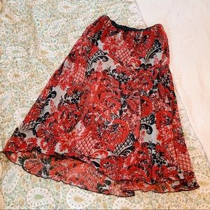 R.E.Q. Black and red patterned midi skirt